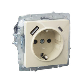 Розетка BRITE РЮш11-1-БрКр 16А с USB A+C 18Вт с заземл. защ. шторки механизм беж. IEK BR-R14-16-U22-018-K10