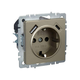 Розетка BRITE РЮш11-1-БрШ 16А с USB A+C 18Вт с заземл. защ. шторки механизм шампань IEK BR-R14-16-U22-018-K37