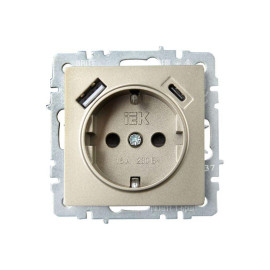 Розетка BRITE РЮш11-1-БрШ 16А с USB A+C 18Вт с заземл. защ. шторки механизм шампань IEK BR-R14-16-U22-018-K37