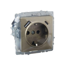 Розетка BRITE РЮш11-1-БрШ 16А с USB A+C 18Вт с заземл. защ. шторки механизм шампань IEK BR-R14-16-U22-018-K37