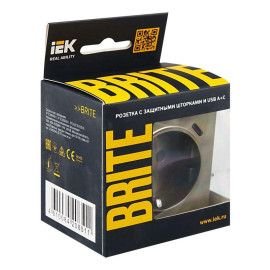 Розетка BRITE РЮш11-1-БрШ 16А с USB A+C 18Вт с заземл. защ. шторки механизм шампань IEK BR-R14-16-U22-018-K37