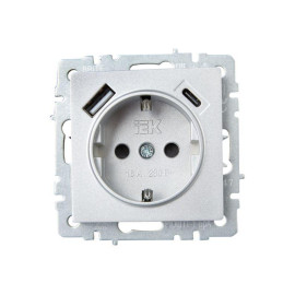 Розетка BRITE РЮш11-1-БрА 16А с USB A+C 18Вт с заземл. защ. шторки механизм алюм. IEK BR-R14-16-U22-018-K47