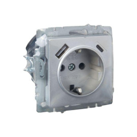 Розетка BRITE РЮш11-1-БрА 16А с USB A+C 18Вт с заземл. защ. шторки механизм алюм. IEK BR-R14-16-U22-018-K47