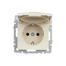 Розетка BRITE РСбш10-3-44-БрКр 16А IP44 с заземл. защ. шторки с крышкой механизм беж. IEK BR-R16-16-44-K10