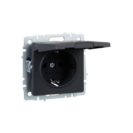 Розетка BRITE РСбш10-3-БрГ 16А IP20 с заземл. защ. шторки с крышкой механизм графит IEK BR-R16-16-K53