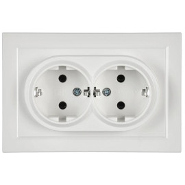 Розетка 2-м СП BRITE РС12-3-БрБ 16А в сборе с заземл. без защ. шторок бел. IEK BR-R21-16-K01-F