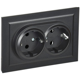 Розетка 2-м СП BRITE РС12-3-БрЧ 16А в сборе с заземл. без защ. шторок черн. IEK BR-R21-16-K02-F