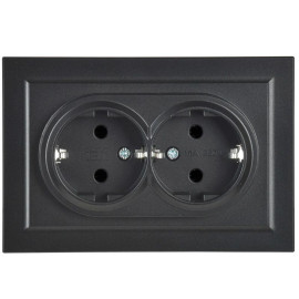 Розетка 2-м СП BRITE РС12-3-БрЧ 16А в сборе с заземл. без защ. шторок черн. IEK BR-R21-16-K02-F