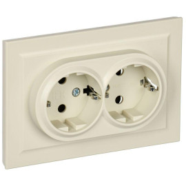 Розетка 2-м СП BRITE РС12-3-БрКр 16А в сборе с заземл. без защ. шторок беж. IEK BR-R21-16-K10-F
