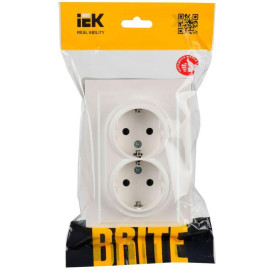 Розетка 2-м СП BRITE РС12-3-БрЖ 16А в сборе с заземл. без защ. шторок жемчуж. IEK BR-R21-16-K36-F