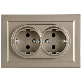 Розетка 2-м СП BRITE РС12-3-БрШ 16А в сборе с заземл. без защ. шторок шампань IEK BR-R21-16-K37-F