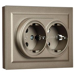 Розетка 2-м СП BRITE РС12-3-БрШ 16А в сборе с заземл. без защ. шторок шампань IEK BR-R21-16-K37-F