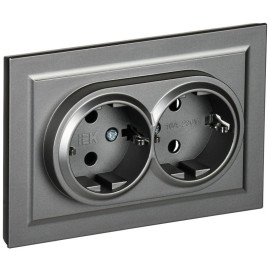 Розетка 2-м СП BRITE РС12-3-БрС 16А в сборе с заземл. без защ. шторок сталь IEK BR-R21-16-K46-F
