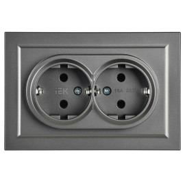 Розетка 2-м СП BRITE РС12-3-БрС 16А в сборе с заземл. без защ. шторок сталь IEK BR-R21-16-K46-F