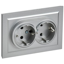 Розетка 2-м СП BRITE РС12-3-БрА 16А в сборе с заземл. без защ. шторок алюм. IEK BR-R21-16-K47-F