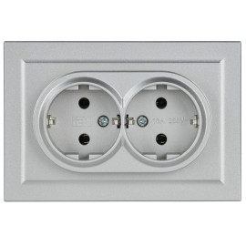 Розетка 2-м СП BRITE РС12-3-БрА 16А в сборе с заземл. без защ. шторок алюм. IEK BR-R21-16-K47-F