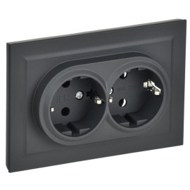 Розетка 2-м СП BRITE РС12-3-БрГ 16А в сборе с заземл. без защ. шторок графит IEK BR-R21-16-K53-F