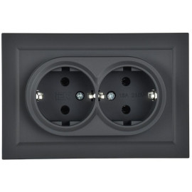 Розетка 2-м СП BRITE РС12-3-БрГ 16А в сборе с заземл. без защ. шторок графит IEK BR-R21-16-K53-F