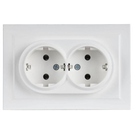 Розетка 2-м СП BRITE РС12-3-БрАБ 16А в сборе с заземл. без защ. шторок арктич. бел. IEK BR-R21-16-K91-F