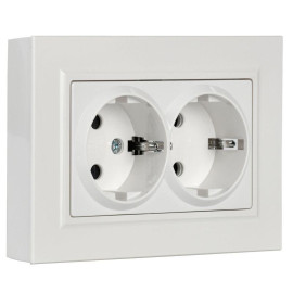 Розетка 2-м СП BRITE РСш12-3-БрБ 16А в сборе с заземл. защ. шторки бел. IEK BR-R24-16-K01-F