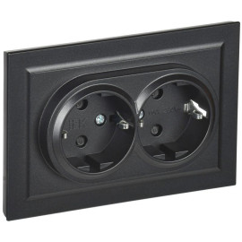 Розетка 2-м СП BRITE РСш12-3-БрЧ 16А в сборе с заземл. защ. шторки черн. IEK BR-R24-16-K02-F