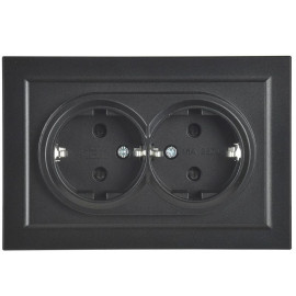 Розетка 2-м СП BRITE РСш12-3-БрЧ 16А в сборе с заземл. защ. шторки черн. IEK BR-R24-16-K02-F