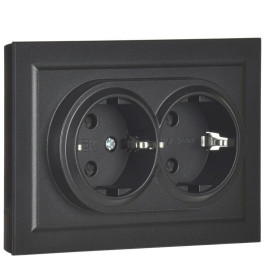 Розетка 2-м СП BRITE РСш12-3-БрЧ 16А в сборе с заземл. защ. шторки черн. IEK BR-R24-16-K02-F