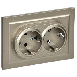 Розетка 2-м СП BRITE РСш12-3-БрШ 16А в сборе с заземл. защ. шторки шампань IEK BR-R24-16-K37-F