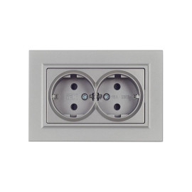 Розетка 2-м СП BRITE РСш12-3-БрС 16А в сборе с заземл. защ. шторки сталь IEK BR-R24-16-K46-F