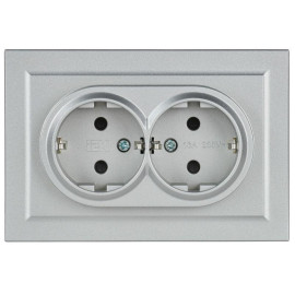 Розетка 2-м СП BRITE РСш12-3-БрА 16А в сборе с заземл. защ. шторки алюм. IEK BR-R24-16-K47-F