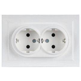 Розетка 2-м СП BRITE РСш12-3-БрАБ 16А в сборе с заземл. защ. шторки арктич. бел. IEK BR-R24-16-K91-F