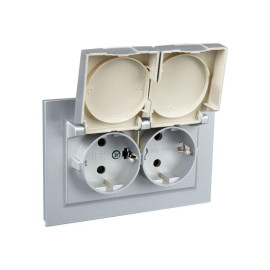 Розетка 2-м СП BRITE РСбш12-3-44-БрА 16А в сборе IP44 с крышкой алюм. IEK BR-R26-16-44-K47-F