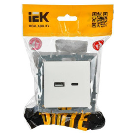 Розетка BRITE USB A+C 18Вт РЮ11-1-БрБ механизм бел. IEK BR-U22-018-K01