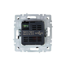 Розетка BRITE USB A+C 18Вт РЮ11-1-БрЧ механизм черн. IEK BR-U22-018-K02