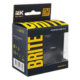 Розетка BRITE USB A+C 18Вт РЮ11-1-БрЧ механизм черн. IEK BR-U22-018-K02