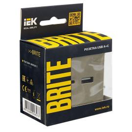 Розетка BRITE USB A+C 18Вт РЮ11-1-БрШ механизм шампань IEK BR-U22-018-K37