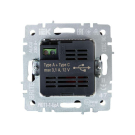 Розетка BRITE USB A+C 18Вт РЮ11-1-БрА механизм алюм. IEK BR-U22-018-K47