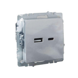 Розетка BRITE USB A+C 18Вт РЮ11-1-БрА механизм алюм. IEK BR-U22-018-K47