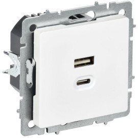 Розетка СП BRITE РЮ11-2-БрАБ USB A+C 45Вт высокоскор. заряд. арктич. бел. IEK BR-U22-045-K91