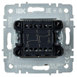Выключатель проходной 2-кл. СП BRITE ВС10-2-6-БрБ 10А механизм бел. IEK BR-V22-0-10-K01