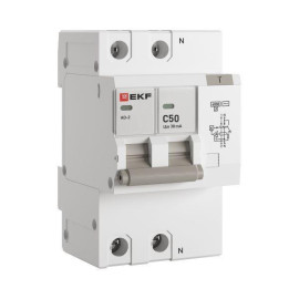 Выключатель автоматический дифференциального тока C 50А 30мА тип AC 6кА АД-2 (электрон.) защита 270В PROxima EKF DA2-6-50-30-pro