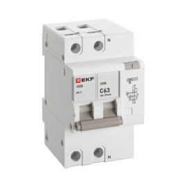 Выключатель автоматический дифференциального тока C 63А 30мА тип AC 6кА АД-2 (электрон.) защита 270В PROxima EKF DA2-6-63-30-pro
