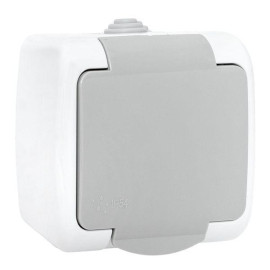 Розетка 1-м ОП Мурманск 16А IP54 с заземл. защ. шторки с крышкой сер. EKF EFR16-029-30-54