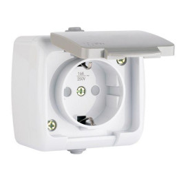 Розетка 1-м ОП Мурманск 16А IP54 с заземл. защ. шторки с крышкой сер. EKF EFR16-029-30-54