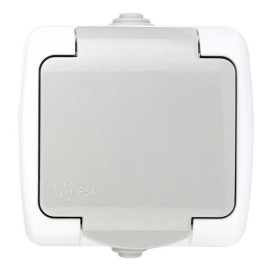 Розетка 1-м ОП Мурманск 16А IP54 с заземл. защ. шторки с крышкой сер. EKF EFR16-029-30-54