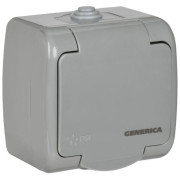 Розетка 1-м ОП AQUATIC РСш12-2-А 16А IP54 с заземл. с крышкой GENERICA ERA12-K03-16-54