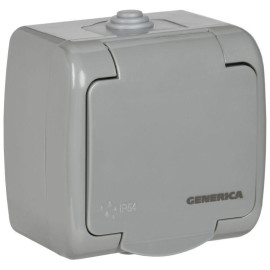 Розетка 1-м ОП AQUATIC РСш12-2-А 16А IP54 с заземл. с крышкой GENERICA ERA12-K03-16-54