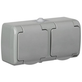 Розетка 2-м ОП AQUATIC РСш22-2-А 16А IP54 с заземл. с крышкой GENERICA ERA22-K03-16-54