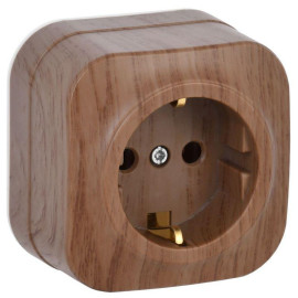 Розетка 1-м ОП GLORY РС20-3-ХД 16А с заземл. дуб IEK ERH11-K24-16