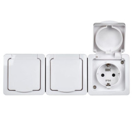 Розетка 3-м ОП Гермес Plus РСб23-3-ГПБб 16А IP54 с заземл. с крышкой бел. IEK ERMP32-K01-16-54-EC